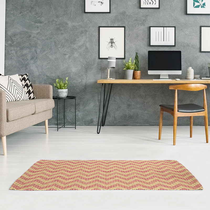 Tapis orange/jaune foncé à chevrons à main, Rectangle 5 pi x 7 pi