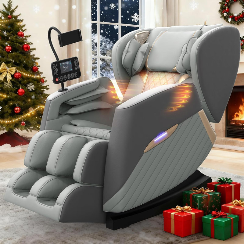 Electric Massage Chair, Full-Body Massage Chair with Heating, 8 Airbags, 16 Fixed Massage Rollers, Calf and Foot Massage, Bluetooth Speaker, Control Panel, Mobile Phone Holder, for Family and Friends to Use