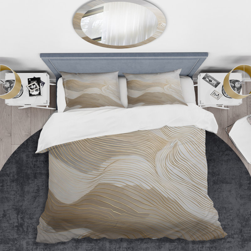 Ensemble de housse de couette en microfibre / polyester doré et gris Line Art In Motion III