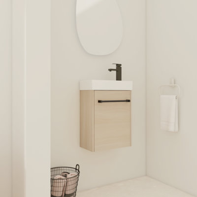 Meuble-lavabo mural 16 po avec lavabo en céramique et porte d'armoire à fermeture en douceur, pour petite salle de bain