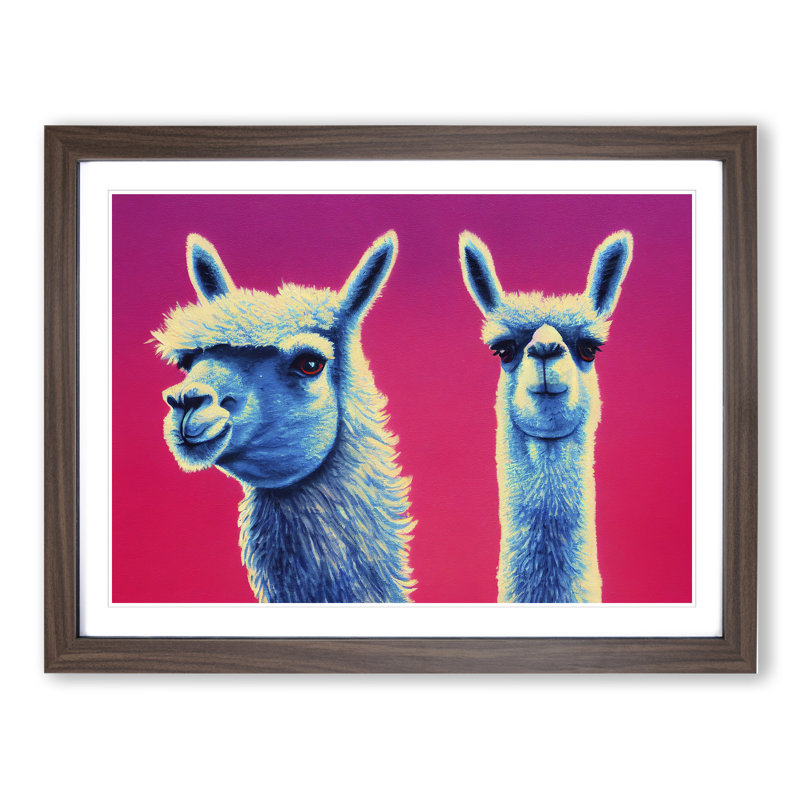 Colourful Llamas Vol.1 - Print, 34cm H x 46cm W x 2cm D, Walnut Framed