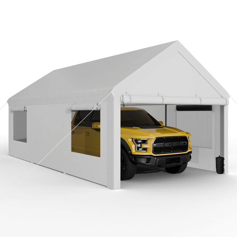 10 Ft. W x 20 Ft. D Carport Portable Garbage with Sandbags, White