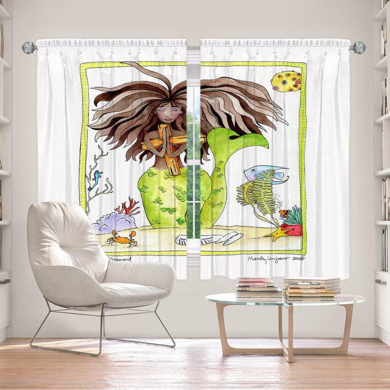 Lined Window Curtains 2-panel Set for Window Size 40" x 61" by Marley Ungaro - Praying Mermaid, L 56 po x L 78 po