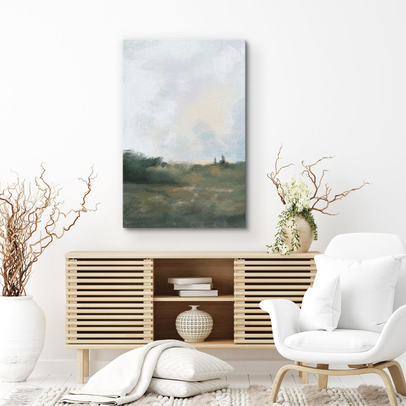 «Dark Green Pastel Landscape Abstract Minimalisme Contemporary Nordic Neutral», impression sur toile, Toile tendue