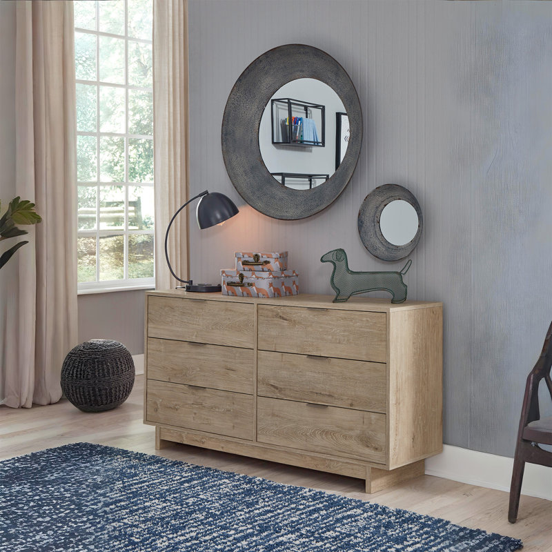 Commode double 6 tiroirs Elfidio, H 30,75 po x l 59,02 po x P 18,74 po