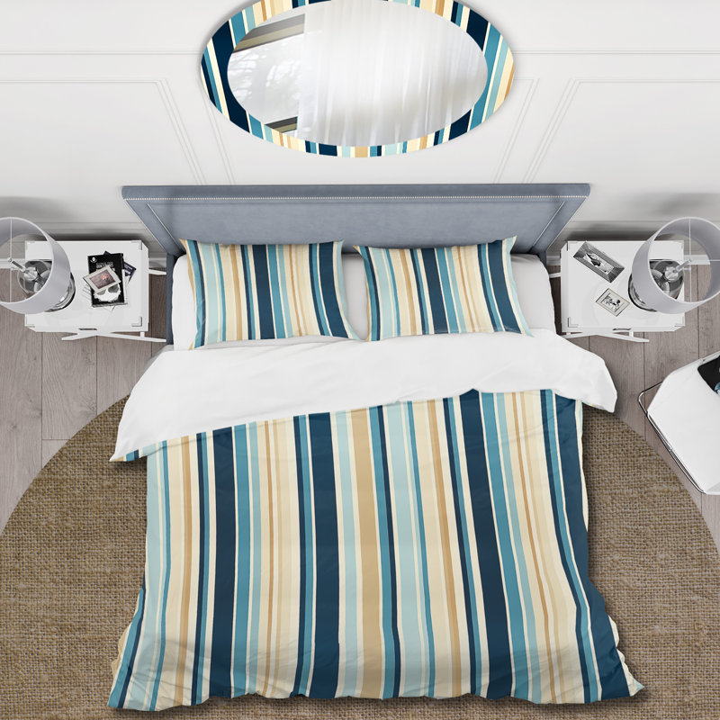 Coastal Simplicity - Ensemble de housse de couette à rayures - Polyester en microfibre
