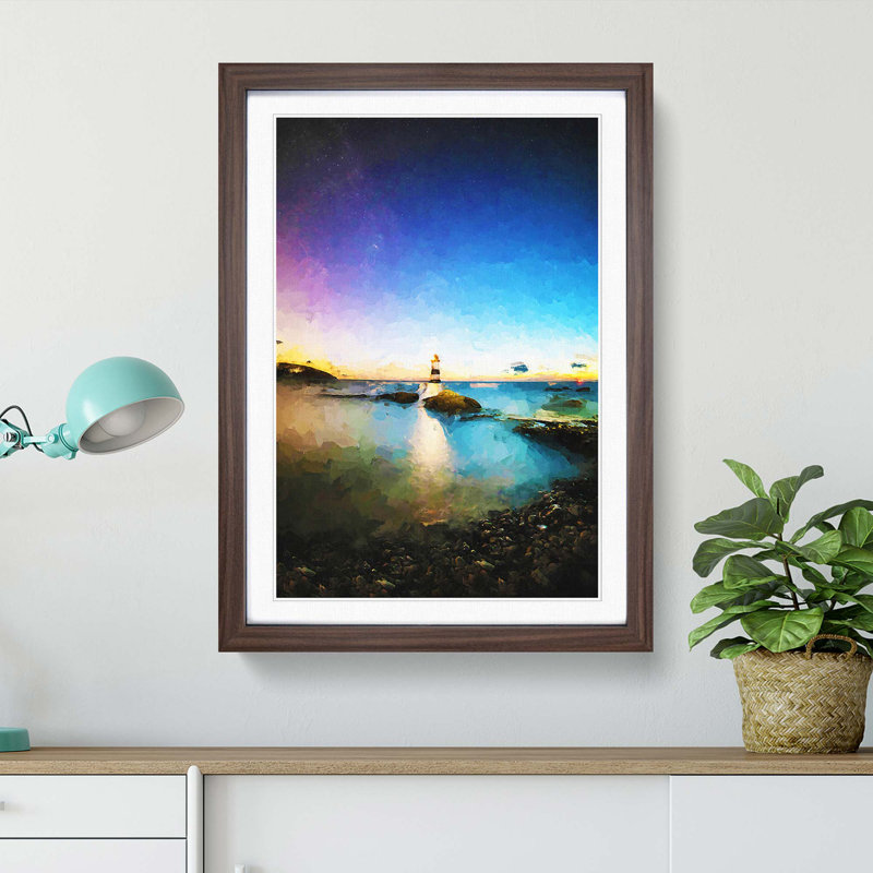 Penmon Lighthouse in Anglesey Wales in Abstract - Picture Frame Graphic Art Print, Walnut Framed, 36cm H x 27cm W x 2cm D