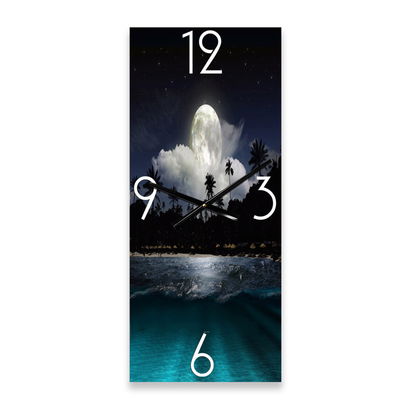 Horloge murale moderne bateau de pêche sous la pleine lune tropicale, Grand