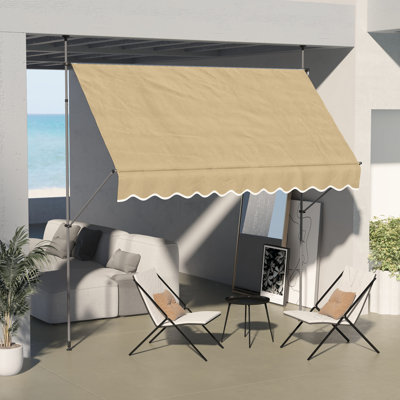 Retractable Patio Sunshade, 118" Freestanding With Adjustable Canopy And Uv30+ Protection, For Deck, Porch, Window, Door, Beige Window Porch Sunshade Awning,