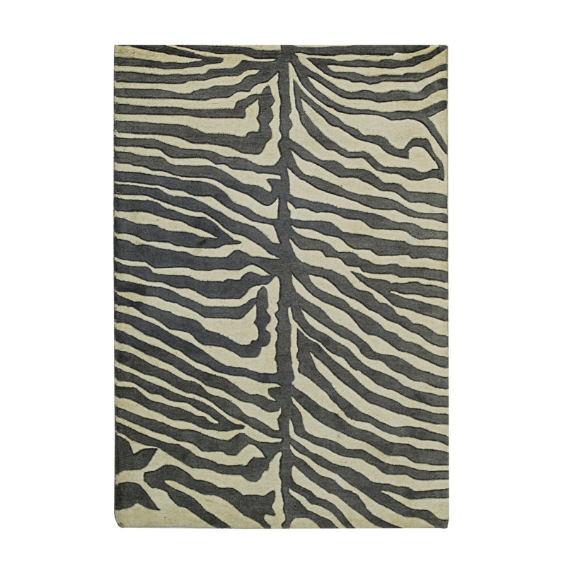 Tapis gris en laine touffeté à la main Sleek Graceful, Rectangle 4 pi x 6 pi