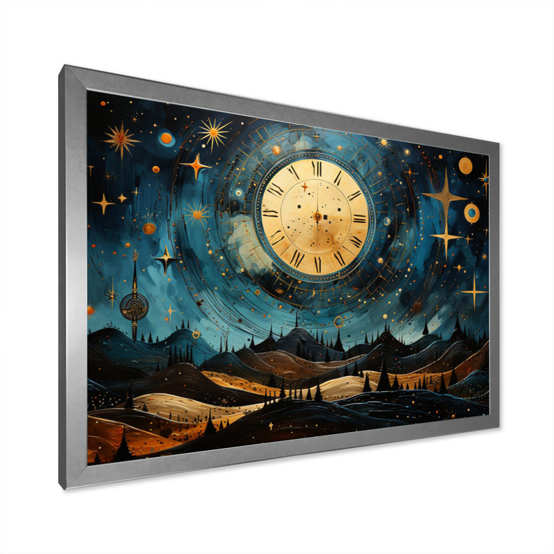 Astrologie étoilée de l'oracle, reproduction encadrée sur toile, Cadre photo argenté, H 30 po x l 40 po x P 1,5 po