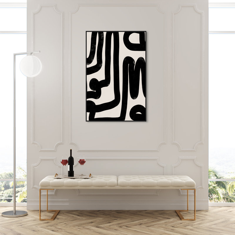 Modern Bold Brush Stroke Lines Print, Black Framed Canvas, 46" H x 31" W