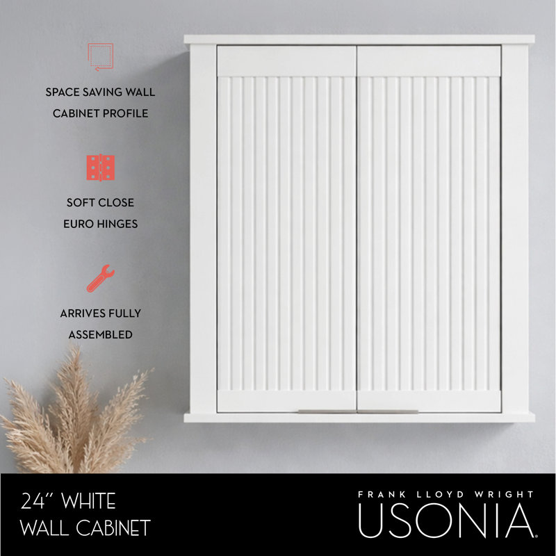 Through Lines Wall Mounted Bathroom Wall Cabinet, White