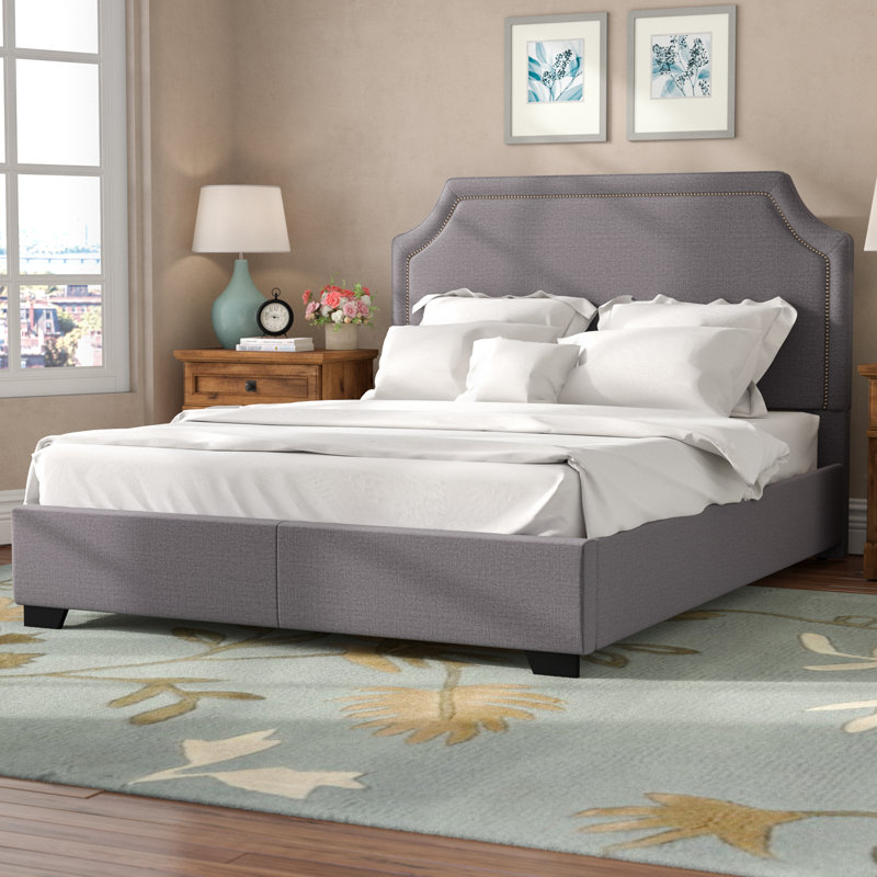 Upholstered Metal Platform Bed, Queen, Gray