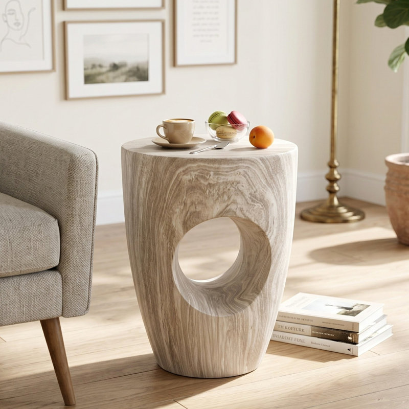 Tables d'appoint rondes modernes en imitation marbre MgO, décor ajouré, pour intérieur et extérieur, Gris * Gris