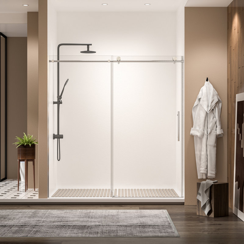 68-72" W x 76" H Frameless Single Sliding Shower Doors, 3/8" Thick SGCC Tempered Glass, Stainless Steel Hardware