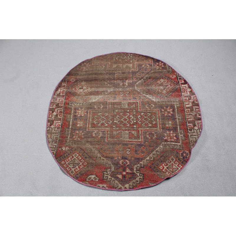 Tapis décoratif rétro style Oushak pour cuisine dans un style tribal rond avec des tons de jaune vif convenant à tout décor