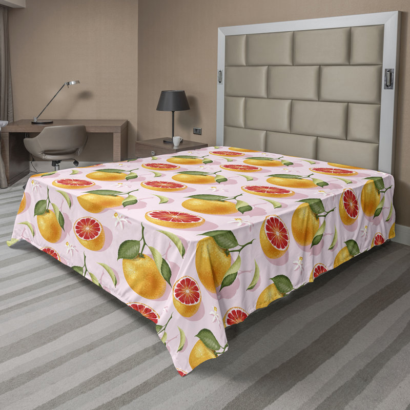 Ambesonne Flowers Flat Sheet Nostalgia Farmhouse, Marigold Blush Dark Pink