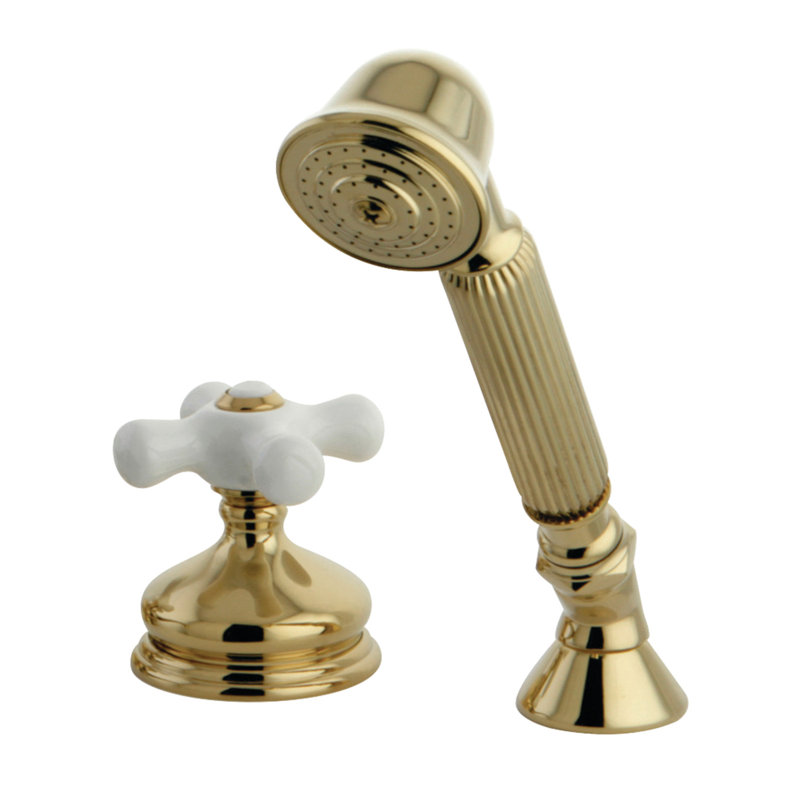 Garniture de robinet de baignoire romaine à fixation sur plateau à poignée simple avec douche à main, Laiton poli