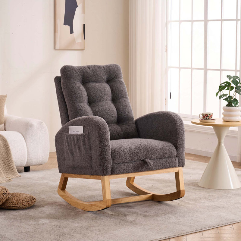 Chaise berçante d'appoint à haut dossier avec repose-pieds pour chambre à coucher ou espace de vie, Gris foncé