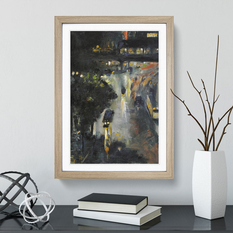 Nollendorfplatz by Night by Lesser Ury - Picture Frame Painting, 48cm H x 36cm W x 2cm D, Oak Framed