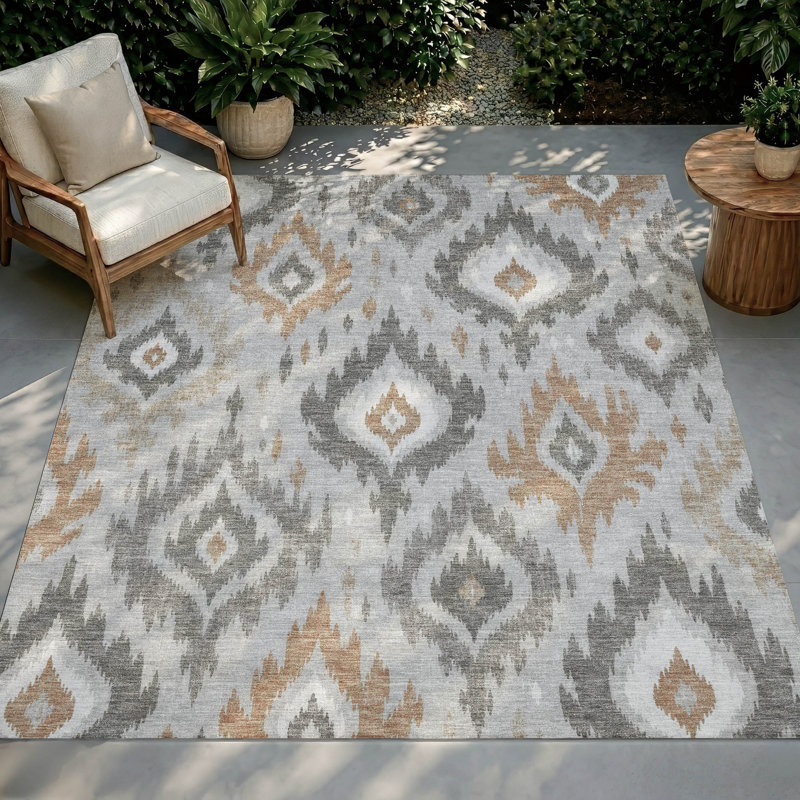 Tapis Chantille ACN3073 Ikat lavable à la machine pour intérieur/extérieur, Grey, 10 pi x 14 pi