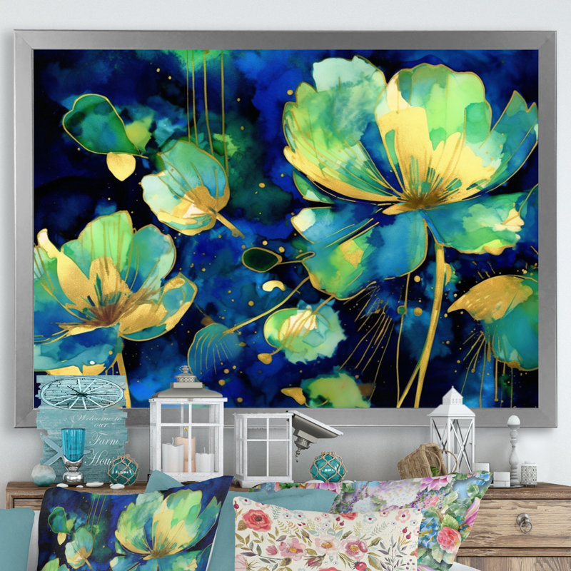 Étang de lotus vert sur toile, H 24 po x l 32 po x P 1 po, Cadre photo argenté