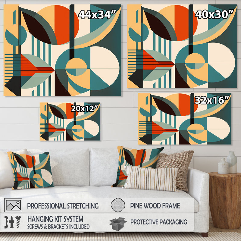 «Midcentury Graphic Composition In Retro Colors», reproduction sur toile, Toile tendue, H 16 po x l 32 po