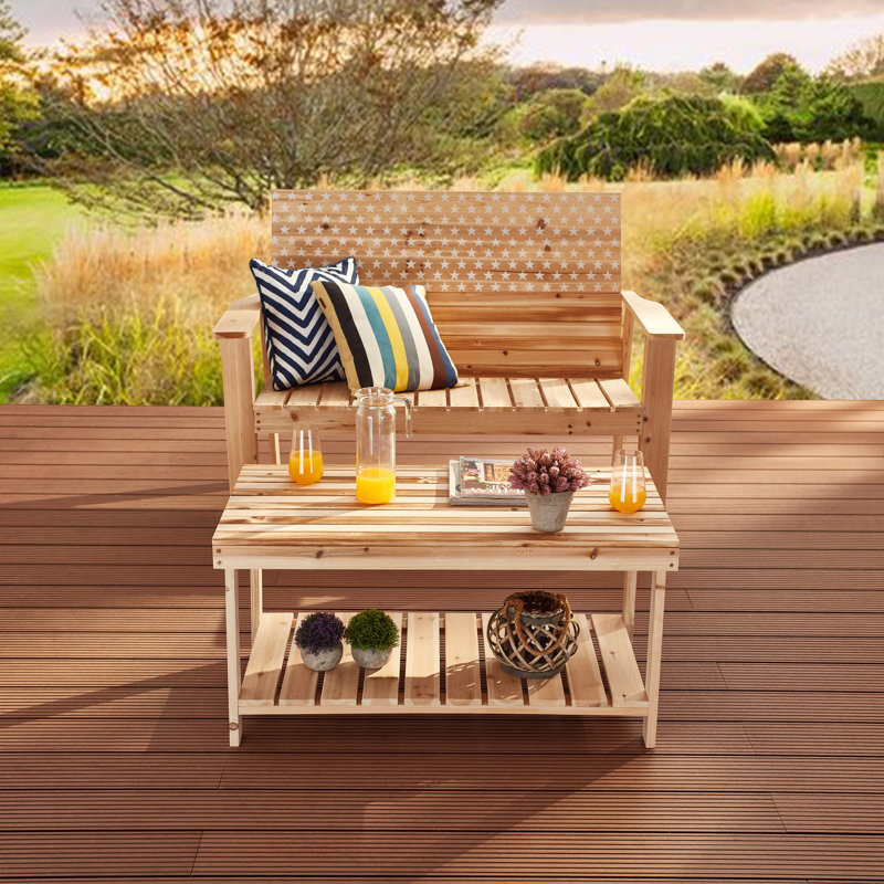 Mia 2-Piece Wood Bench and Table Seating Group