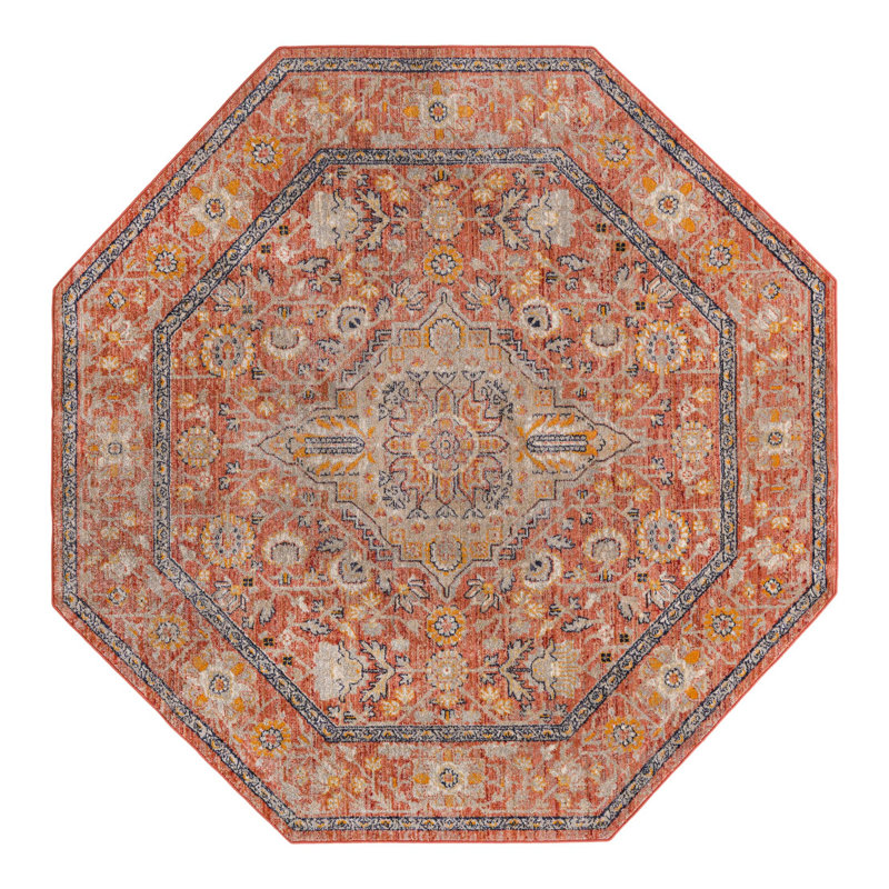 Alkire Oriental Area Rug, Octagon 7'10" x 7'10", Brick Red