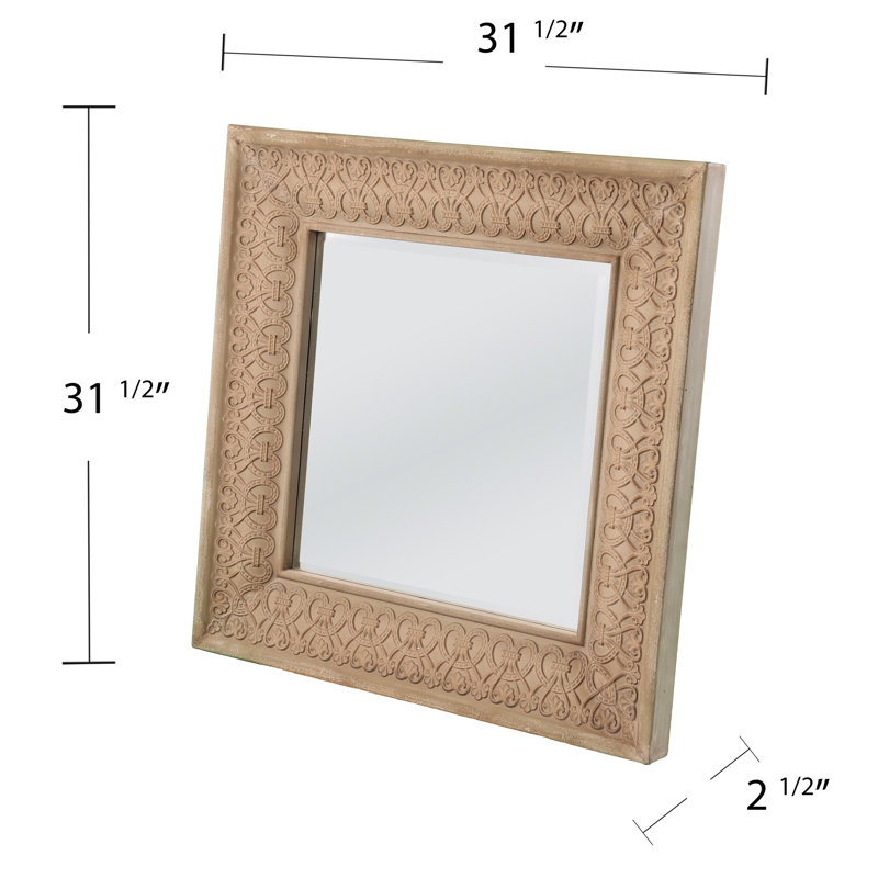 Miroir mural - Créez un attrait intemporel dans votre espace. Le centre biseauté améliore la profondeur visuelle. Cadre décoratif pour un style classique. Convient à plusieurs pièces. Couleur naturelle du bois. Fabriqué. H 31,4 po x l 2,52 po