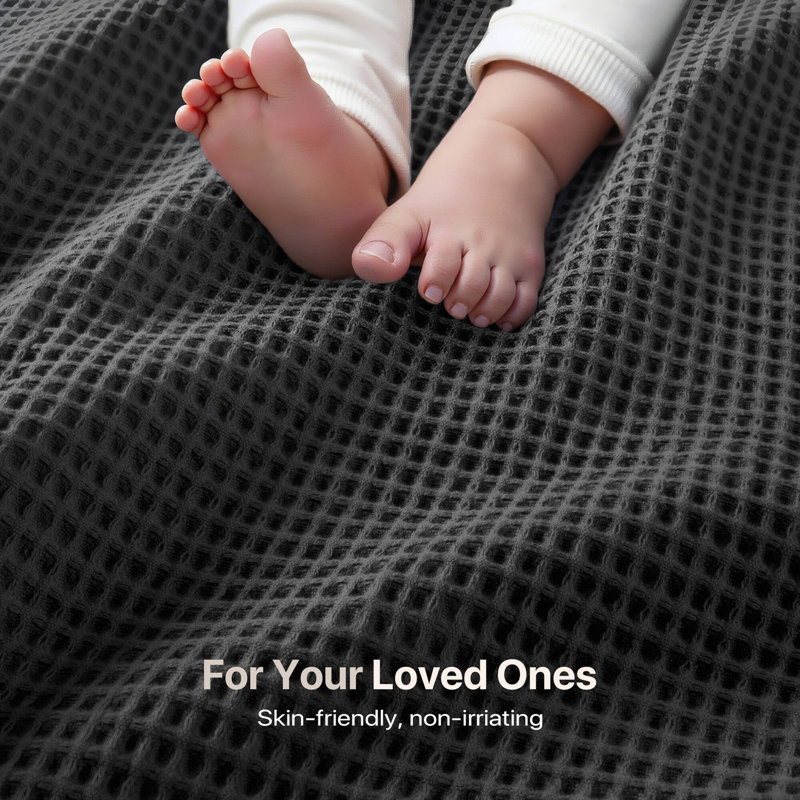 Couverture en coton 1pc, Gris foncé, L 90 po x l 66 po