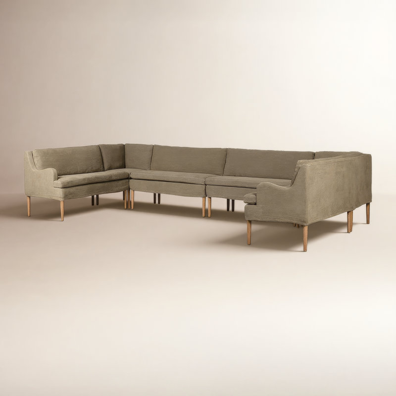 Aurelia 6-Piece Sectional, 34.5" H x 152" W x 75" D, Broadway Olive Linen