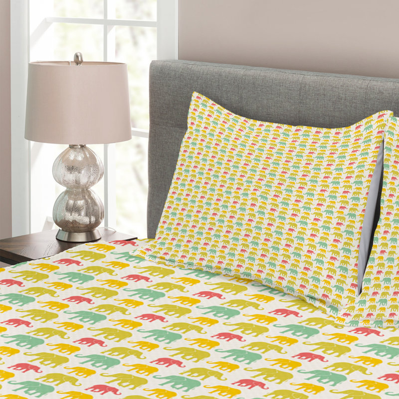 Adabelle Yellow/Blue Microfibre Bedspread Set, 220 x 264 cm