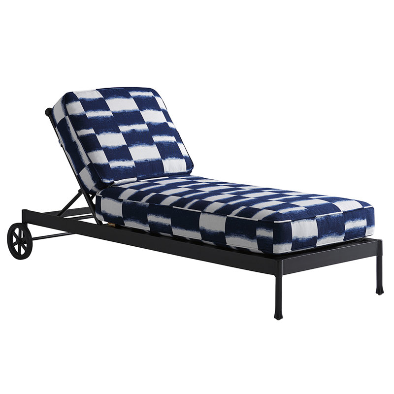 Blue and White Aluminum Chaise Lounge with Cushions