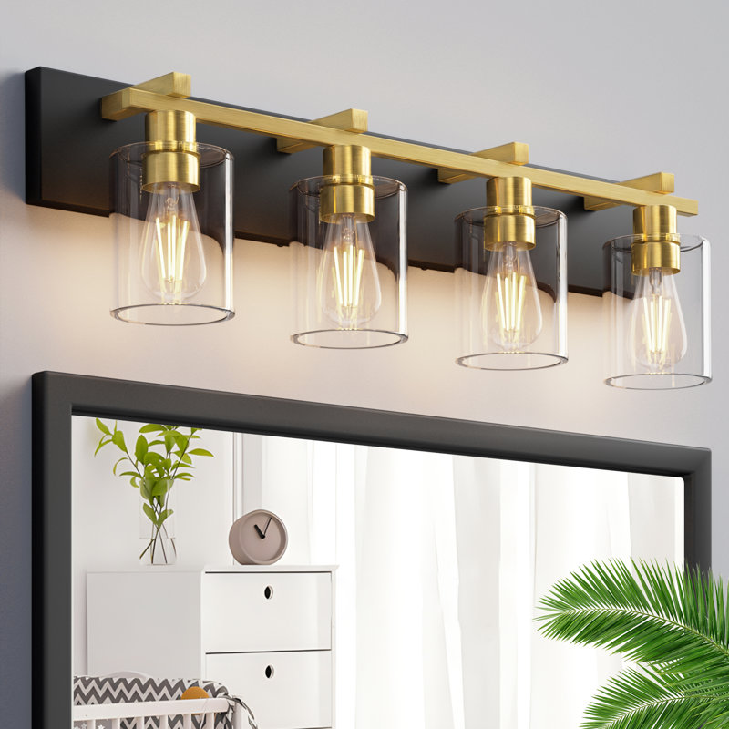 Passyunk Vanity Light, 4, Clear, Black/Copper