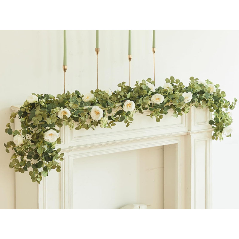 6.56ft Eucalyptus Garland With White Roses