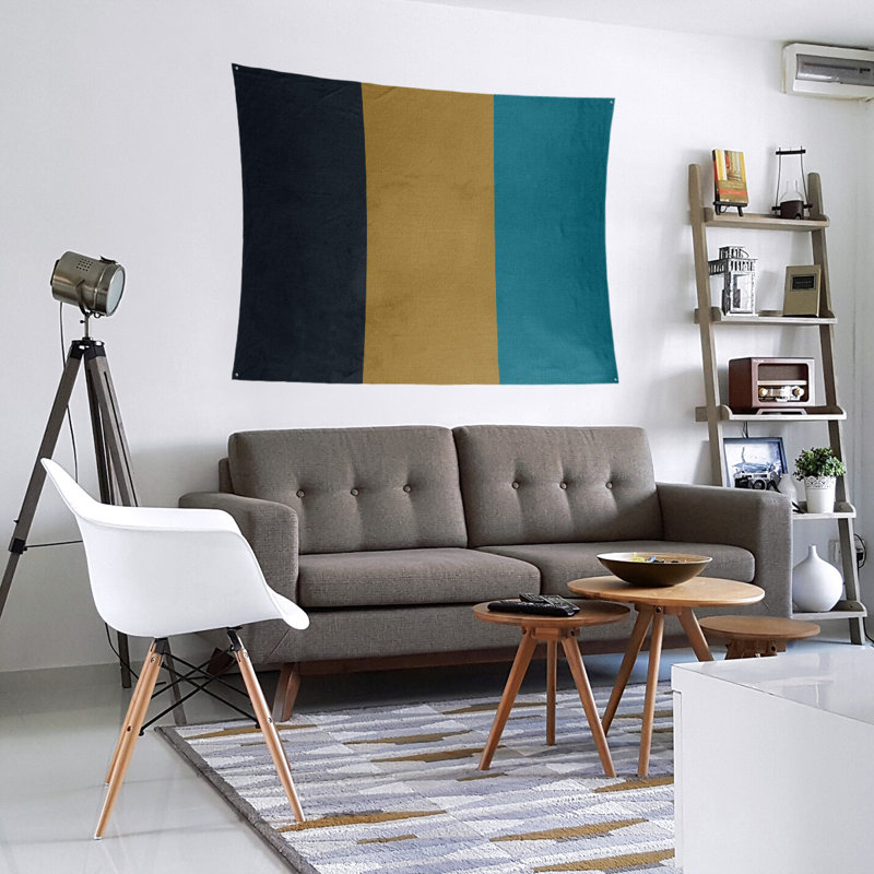 Tapisserie en polyester Jacksonville, Noir / jaune / turquoise, H 27,5 po x l 37,5 po