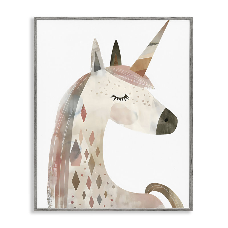 Licorne neutre avec des formes encadrées, estampe numérique, design by Creative Studio, H 14 po x l 11 po
