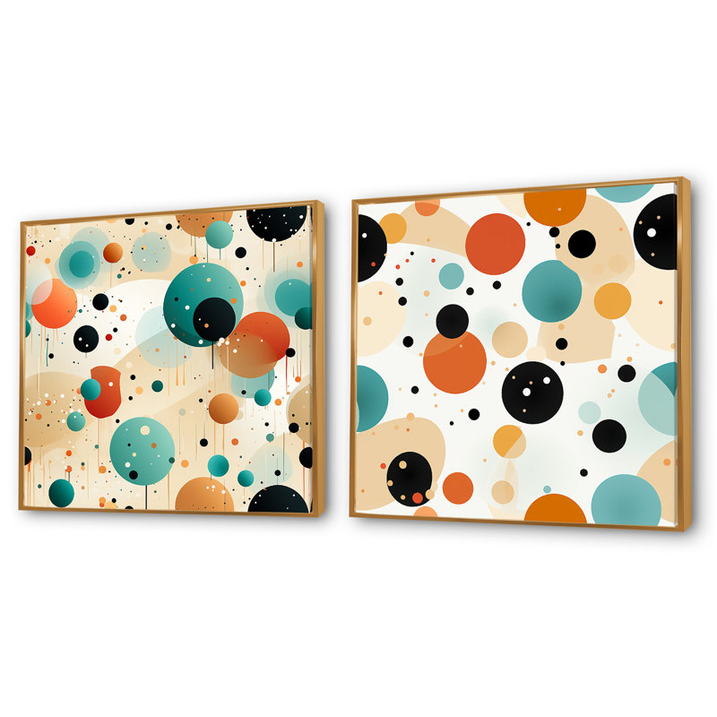 Cleti - Ensemble de 2 collages carrés à formes abstraites, H 16 po x l 33 po, Cadre flottant doré
