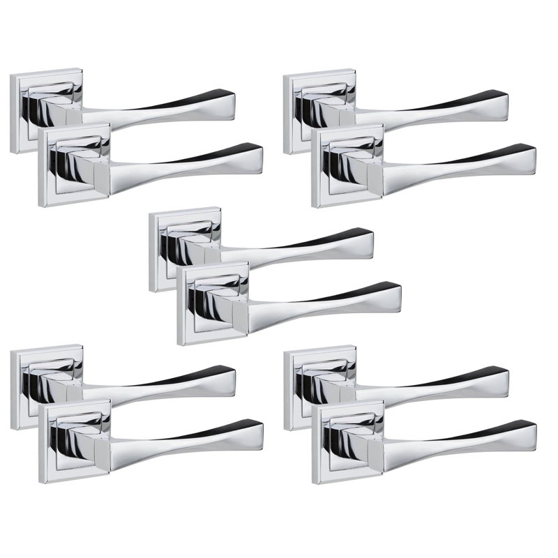 5 Pairs Straight Astrid Premium Design Door Handles on Square Rose in Matt Black Finish