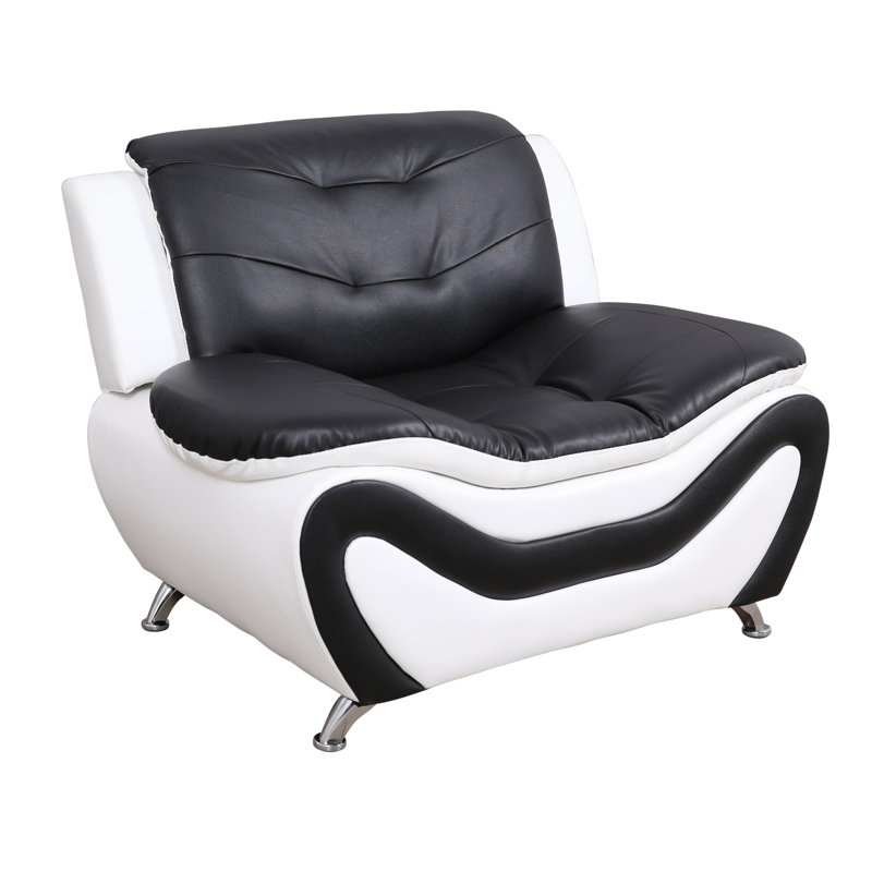 Fauteuil de chambre capitonné Maranda, Similicuir noir / blanc
