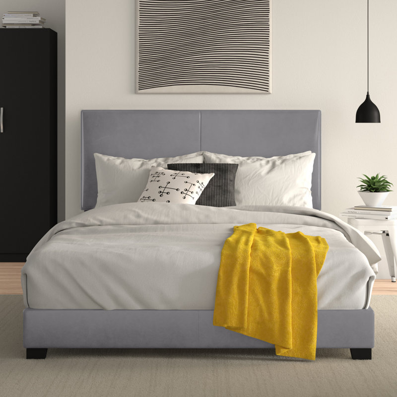 Clu Faux Leather Upholstered Queen Panel Bed Grey, Queen, Gray