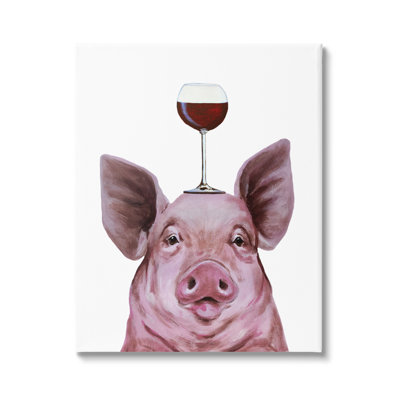 Joli cochon de ferme regardant un verre à vin par Coco De Paris - Peinture