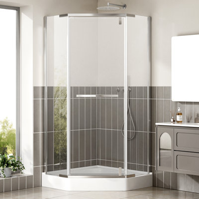 Neo-angle Shower Door 36" D X 36" W X 72" H, Corner Shower Enclosure With 1/4" (6mm) Clear Tempered Glass with Explosion-Proof Film Pivot Shower Doors Chrome