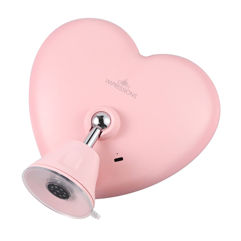 Impression Vanity Sweetheart 10X Magnified LED Mirror With 360 Degree Swivel, Lighted Travel Makeup Mirror With Heart Shaped Mounted Suction Cup Base, 3 Colors LED Lights, And Soft Touch Sensor Button