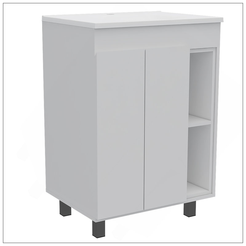 Meuble-lavabo 24 po Meka, deux tablettes extérieures, armoire à deux portes - blanc
