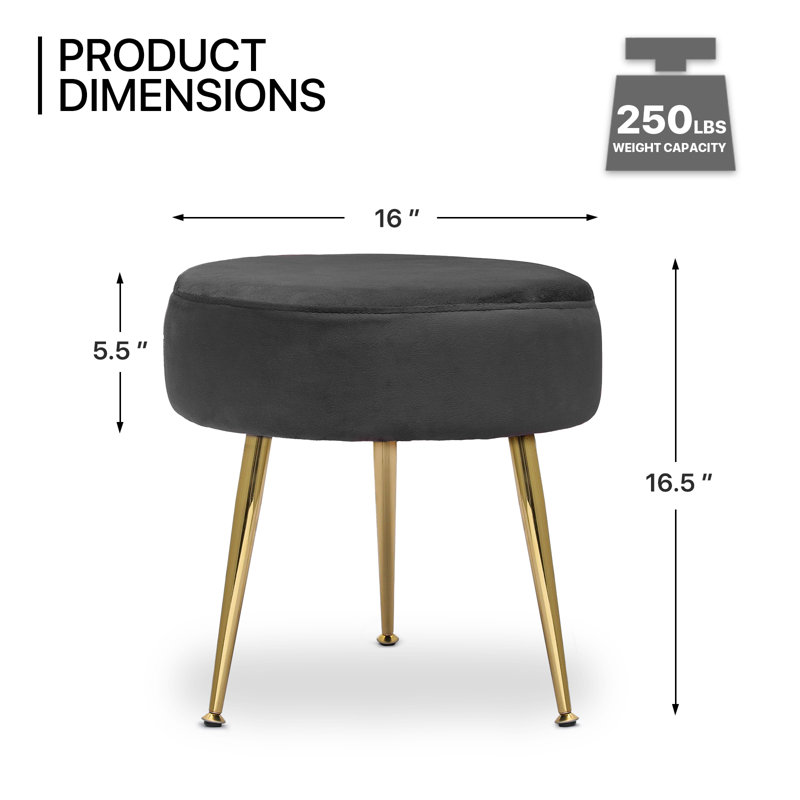 Tabouret de coiffeuse en velours avec repose-pieds et repose-pieds en velours, Velours noir