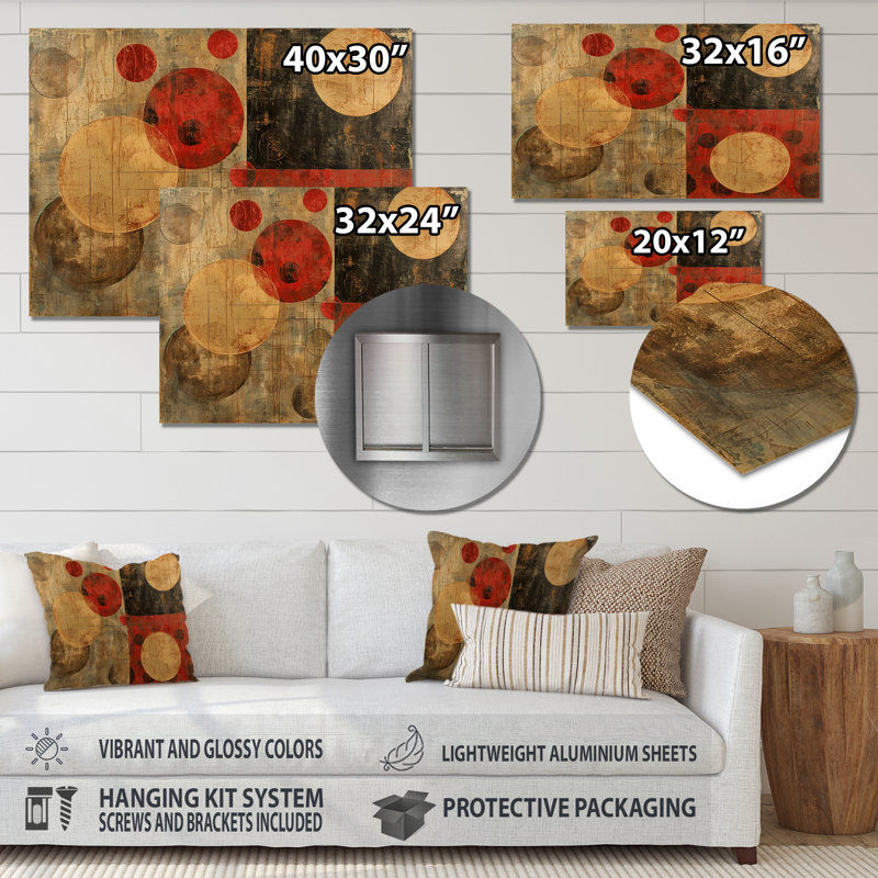 Rétro modernisme circulaire - art mural géométrique, Métal métal, H 30 po x l 40 po
