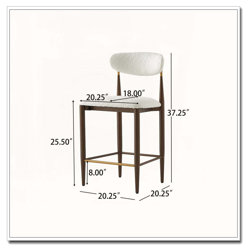 Tabouret de comptoir rembourré sans accoudoirs avec structure en métal, Teck